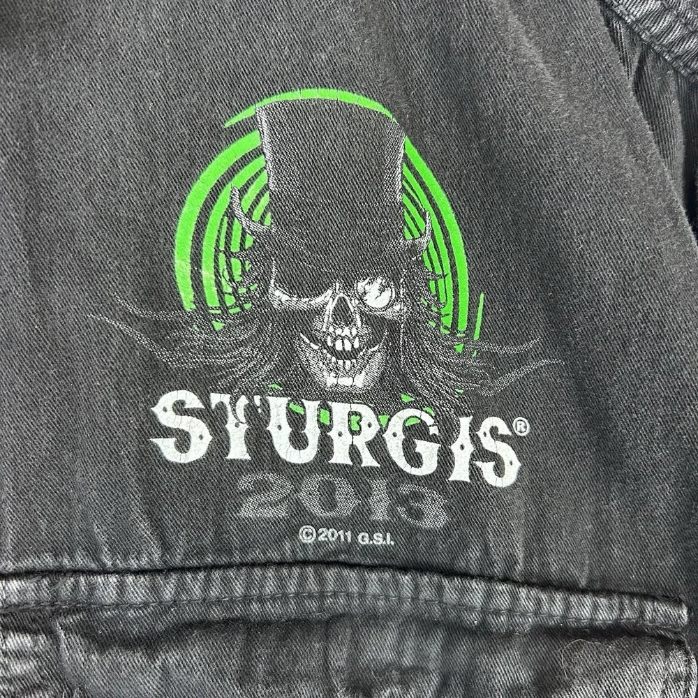 STURGIS - 2013, 73rd Annual Black Hills Rally Metal Black Cut-Off Denim Vest 3XL